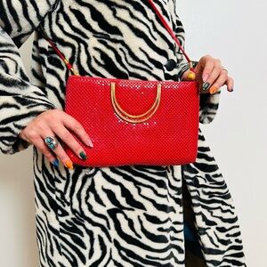 Vintage 1970’s Mesh Sequin Red Handbag Purse With Gold Metal Handles Chic Clutch